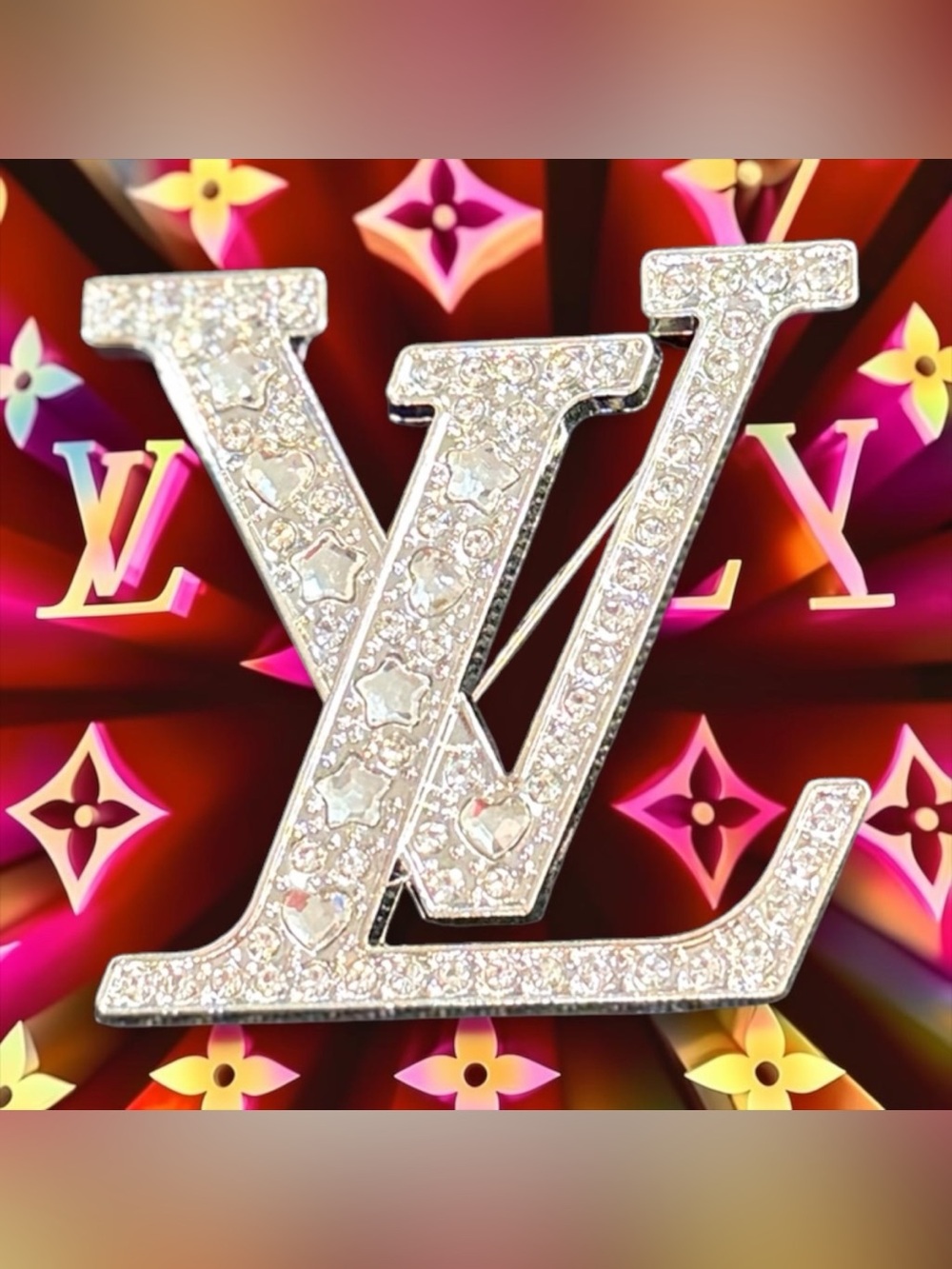 Silver Toned Crystal Logo Brooche | NEW